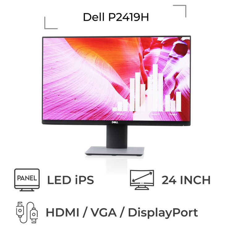 مانیتور استوک P2419H DELL 24 inch پنل ips فریم لس FULL HD کد=1012